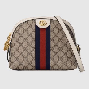 Gucci Ophidia GG Small Shoulder Bag in Canvas with White Leather