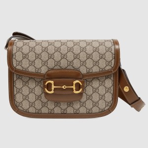 Gucci Horsebit 1955 Shoulder Bag in GG Canvas with Brown Leather