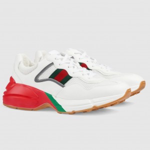 Gucci Men's Rhyton Sneakers in White Leather Effect Fabric
