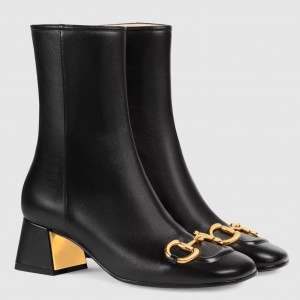 Gucci Black Leather 55MM Ankle Boots with Horsebit