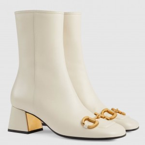 Gucci White Leather 55MM Ankle Boots with Horsebit