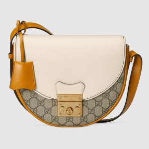 Gucci Padlock Small Crossbody Bag in GG Canvas with White Leather