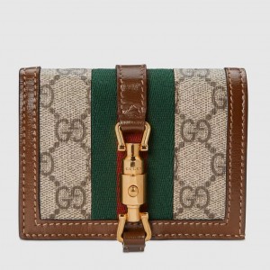 Gucci Jackie 1961 Card Case Wallet in GG Canvas with Brown Leather