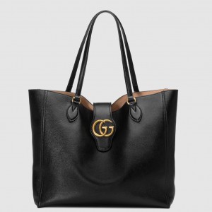 Gucci Medium Tote Bag with Double G in Black Calfskin
