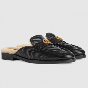 Gucci Women's GG Marmont Slippers with Shearling Lining