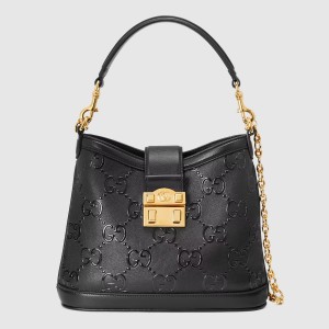 Gucci Small Shoulder Bag In Black Debossed GG Leather
