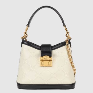 Gucci Small Shoulder Bag In White Debossed GG Leather