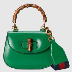Gucci Bamboo 1947 Mini Top Handle Bag in Green Leather