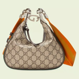 Gucci Attache Small Shoulder Bag in GG Canvas with Brown Leather