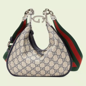 Gucci Attache Small Shoulder Bag in GG Canvas with Blue Leather