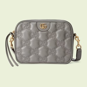 Gucci Small Shoulder Bag In Grey GG Matelasse Leather