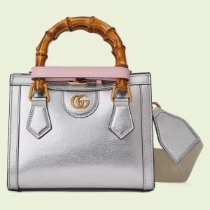Gucci Diana Mini Tote Bag in Silver Calfskin