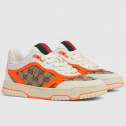Gucci Women's Re-Web Sneakers in GG Canvas with Orange Leather