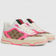 Gucci Women's Re-Web Sneakers in GG Canvas with Pink Leather