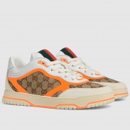 Gucci Men's Re-Web Sneakers in GG Canvas with Orange Leather
