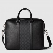 Gucci Medium Briefcase in Black Leather with GG Supreme Canvas