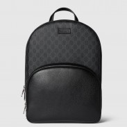 Gucci Men's Backpack in Black Leather with GG Supreme Canvas