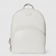 Gucci Men's Backpack in White Leather with GG Supreme Canvas