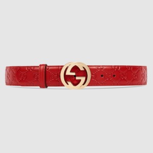 Gucci Interlocking G Buckle Belt 38MM in Red Signature Leather