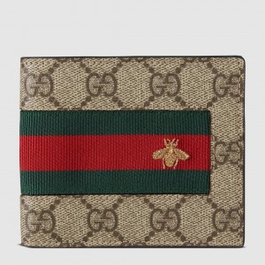 Gucci Bi-fold Wallet in Beige GG Supreme with Bee