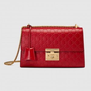 Gucci Padlock Medium Shoulder Bag in Red Guccissima Leather