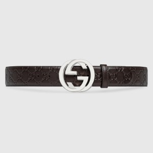 Gucci Brown Signature Leather Belt 38MM with Interlocking G Buckle