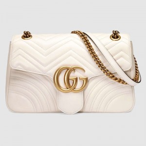 Gucci GG Marmont Medium Shoulder Bag in White Chevron Leather