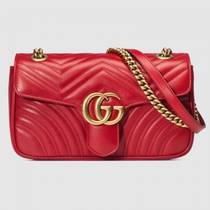 Gucci GG Marmont Small Shoulder Bag in Red Chevron Leather