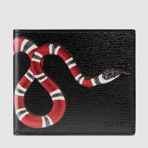 Gucci Bi-fold Wallet In Black Kingsnake Print Leather 