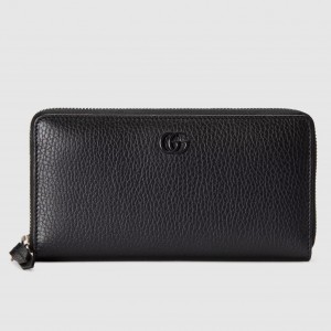 Gucci GG Marmont Zip Around Wallet In Black Calfskin