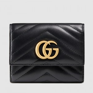 Gucci GG Marmont Trifold Wallet In Black Matelasse Leather