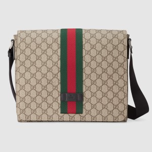 Gucci Messenger Bag in Beige GG Supreme Canvas with Web