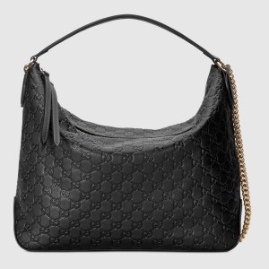 Gucci Hobo Bag In Black Guccissima Signature Leather