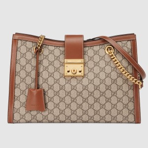 Gucci Padlock Medium Shoulder Bag in GG Canvas with Brown Leather