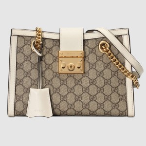 Gucci Padlock Small Shoulder Bag in GG Canvas with White Calfskin