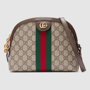 Gucci Ophidia GG Small Shoulder Bag in Canvas with Brown Leather