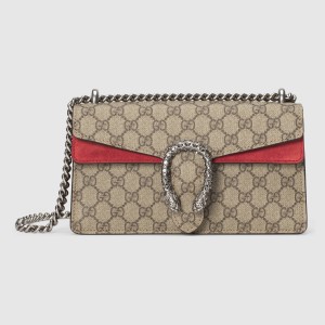 Gucci Dionysus Small Rectangular Bag in GG Canvas with Red Suede