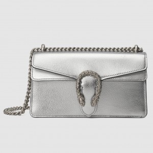 Gucci Dionysus Small Rectangular Bag in Silver Metallic Leather