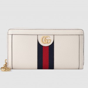 Gucci Ophidia Zip Around Wallet in White Leather