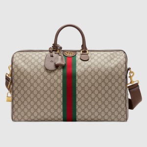 Gucci Savoy Large Duffle Bag in Beige GG Supreme Canvas