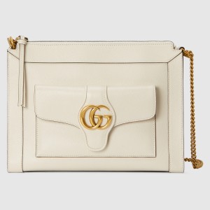 Gucci Small Shoulder Bag in White Leather with Double G