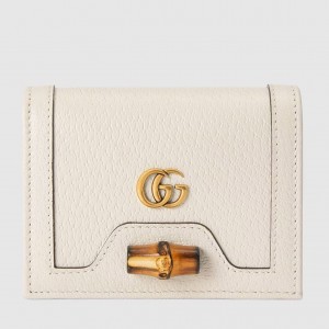 Gucci Diana Card Case Wallet In White Calfskin