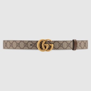 Gucci GG Marmont Reversible Belt 30MM in GG Supreme with Brown Leather