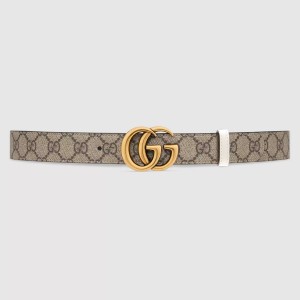 Gucci GG Marmont Reversible Belt 30MM in GG Supreme with White Leather