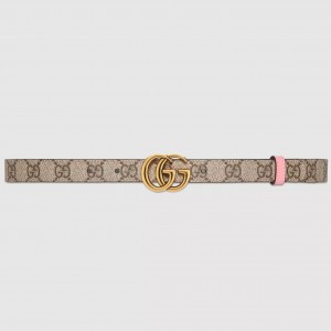 Gucci GG Marmont Reversible Belt 20MM in GG Canvas and Pink Leather