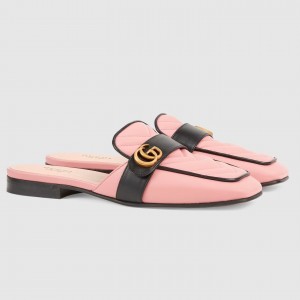 Gucci Women's Slippers in Pink Leather with Double G