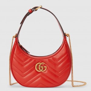 Gucci GG Marmont Half-moon Mini Bag in Red Chevron Leather