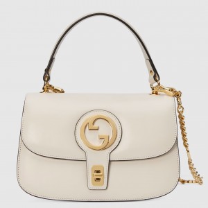 Gucci Blondie Small Top Handle Bag in White Cuir Leather