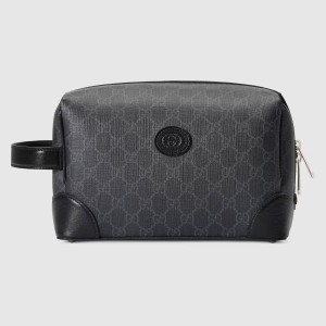 Gucci Toiletry Case in Black GG Canvas with Interlocking G