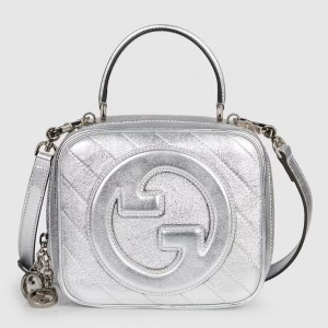 Gucci Blondie Mini Top Handle Bag in Silver Metallic Leather